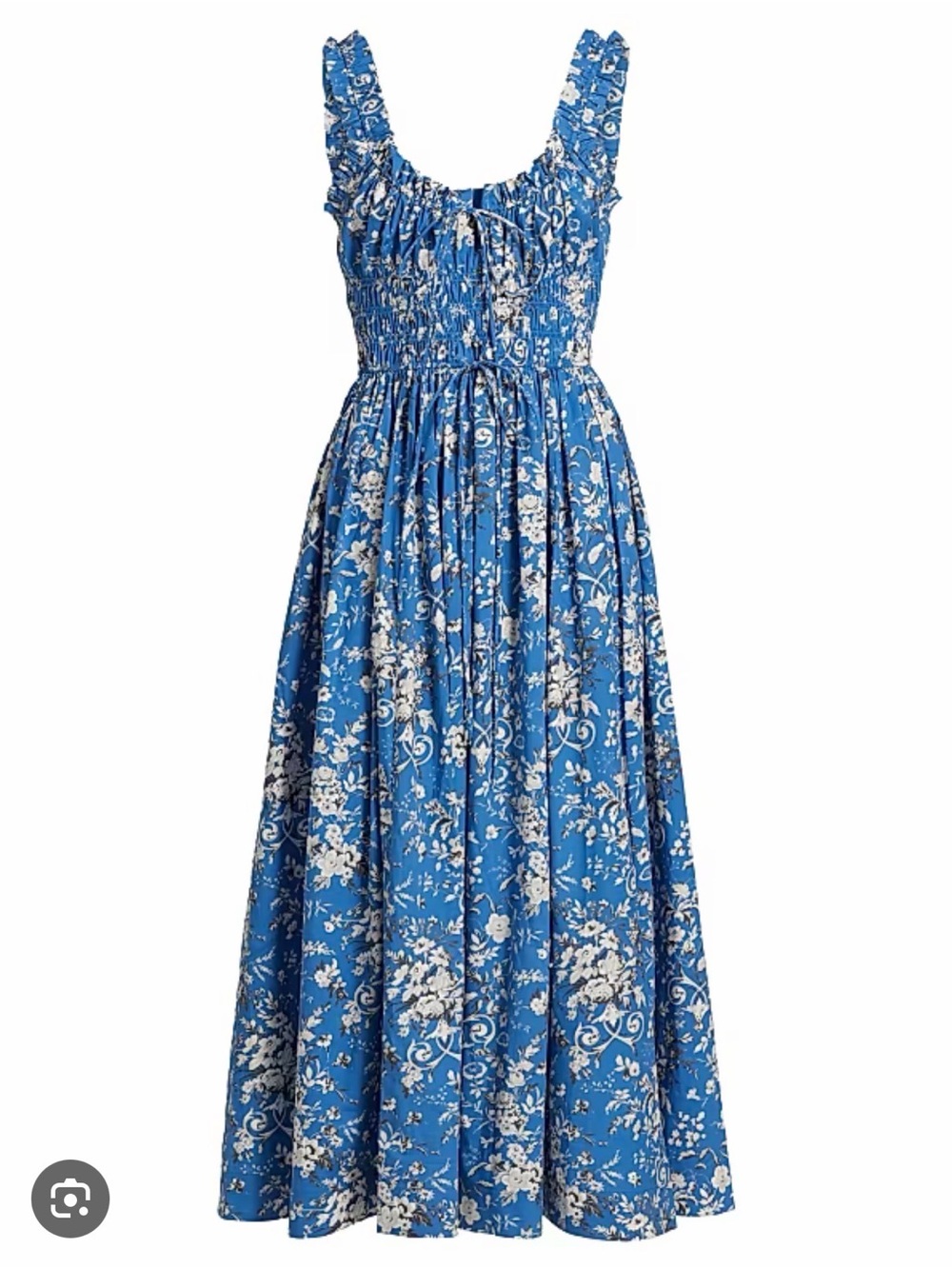 Doen Emmaretta Jardins de la Fontaine Blue Floral Maxi Dress with Smocked Bodice